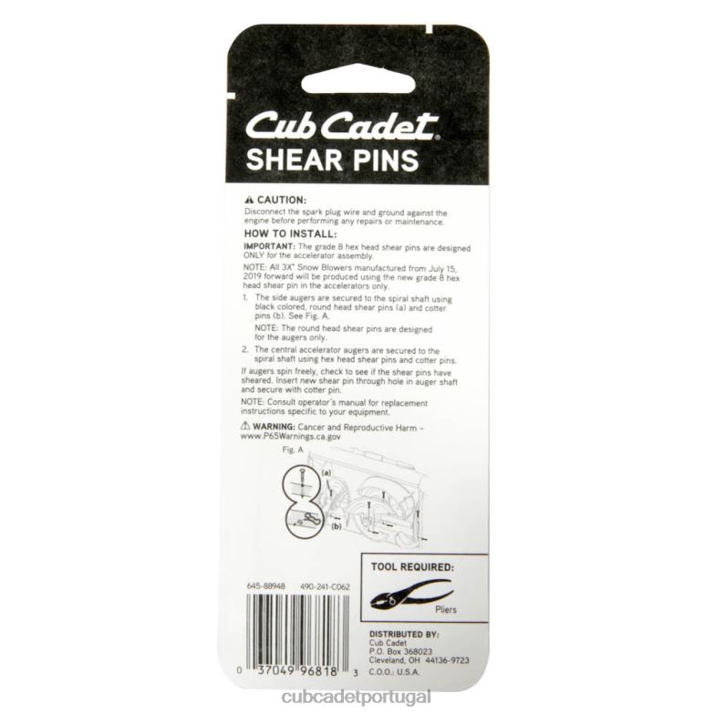 Cub Cadet pinos de cisalhamento acessório RDL48239